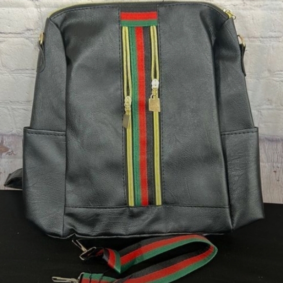 Stylish Faux PU Leather Backpack in Black Approx H12"× W12" NEW - Picture 1 of 5